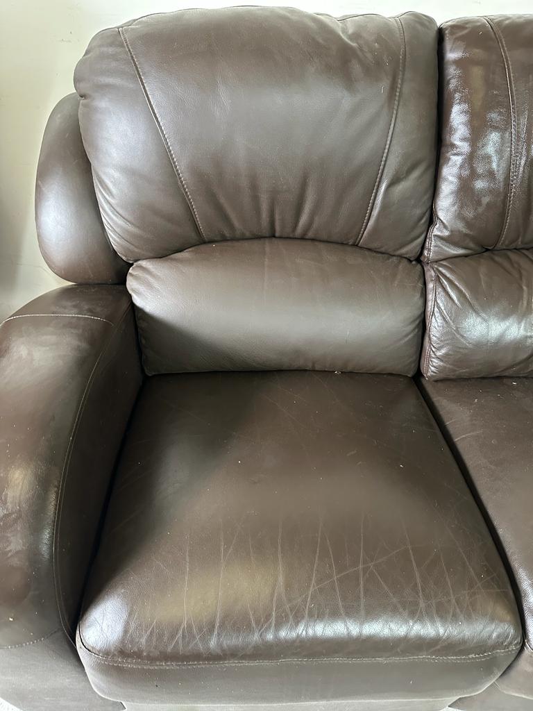 A brown leather three seater recliner sofa (H103cm D57cm W212cm) - Image 3 of 4