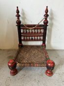 A vintage hand painted Punjabi low wedding chair (H78cm W52cm D48cm)