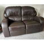 A brown leather two seater recliner sofa (H103cm D57cm W156cm)