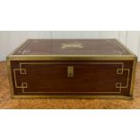 A Regency period mahogany and brass bound campaign writing box 1820 (19cm x 51cm x 28cm)