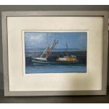 Robert JONES (British b. 1943) Beam Trawler Newlyn, Oil on board, titled and signed verso, 6.75" x