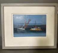 Robert JONES (British b. 1943) Beam Trawler Newlyn, Oil on board, titled and signed verso, 6.75" x