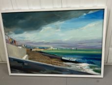 A Contemporary oil on canvas of a shoreline scene, unsigned (104cm x 74cm)