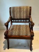 Louis style side chair with carved lion head arms