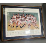 A framed limited edition print of the England Grand Salm Champions of 1995 signed by the team with