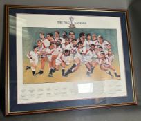 A framed limited edition print of the England Grand Salm Champions of 1995 signed by the team with