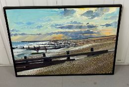 A sea shore scene with breakers signed lower right MP 104cm x 73cm AF