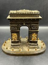 A 19th Century cast Bronze and ormolu Architectural Model of The Arc De Triomphe, having lift up lid