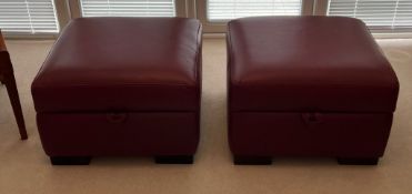 A pair faux leather storage foot stools/ottomans