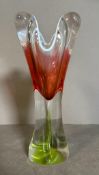 An art glass cranberry and green vase by Chribska of Czechoslovakia