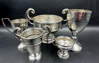 A selection of five small hallmarked silver cups, various makers and hallmarks (Approximate Total