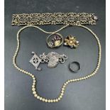 A selection of costume jewellery, various styles and finishes including some silver.