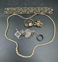 A selection of costume jewellery, various styles and finishes including some silver.