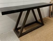 A contemporary console table on A frame base with a lacquered dark grey top AF (H87cm W180cm D45cm)