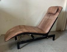 An Italian Giorgetti industrial style chaise longue upholstered in chocolate tan foam AF (H96cm