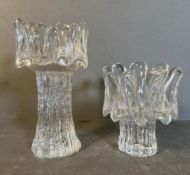 Two German Mid Century sun flower glass candle holders