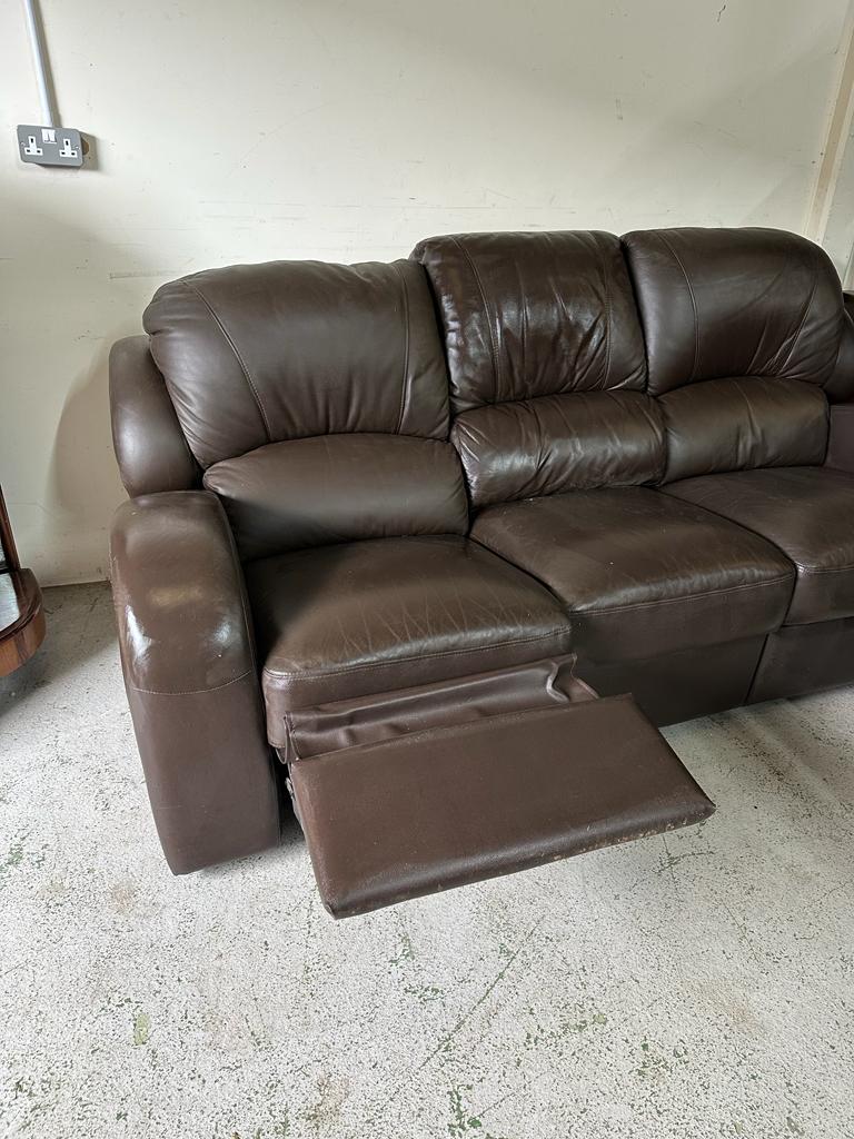 A brown leather three seater recliner sofa (H103cm D57cm W212cm) - Image 2 of 4