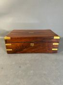 A mahogany brass inlaid writing slope with a blue velvet interior AF H14 40x24