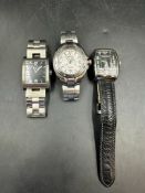 A selection of three Gents fashion watches by Cerruti, Seiko and Emporio Armani