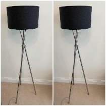 A pair of stand lights on chrome tripod legs and black shades