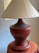 A Chinese red lacquer style lamp (H91cm)