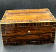 A Victorian coromandel travelling toilet case/box with brass edges and campaign handles with
