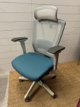 An office furniture ergonomic desk chair in blue and white AF