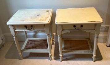 A pair of Laura Ashley bedsides with rattan shelves (50cm x 38cm)