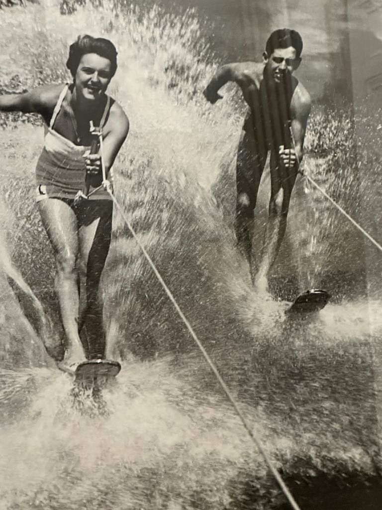 A framed black and white photograph of a 1950's water skiing party 69x49 - Image 3 of 5