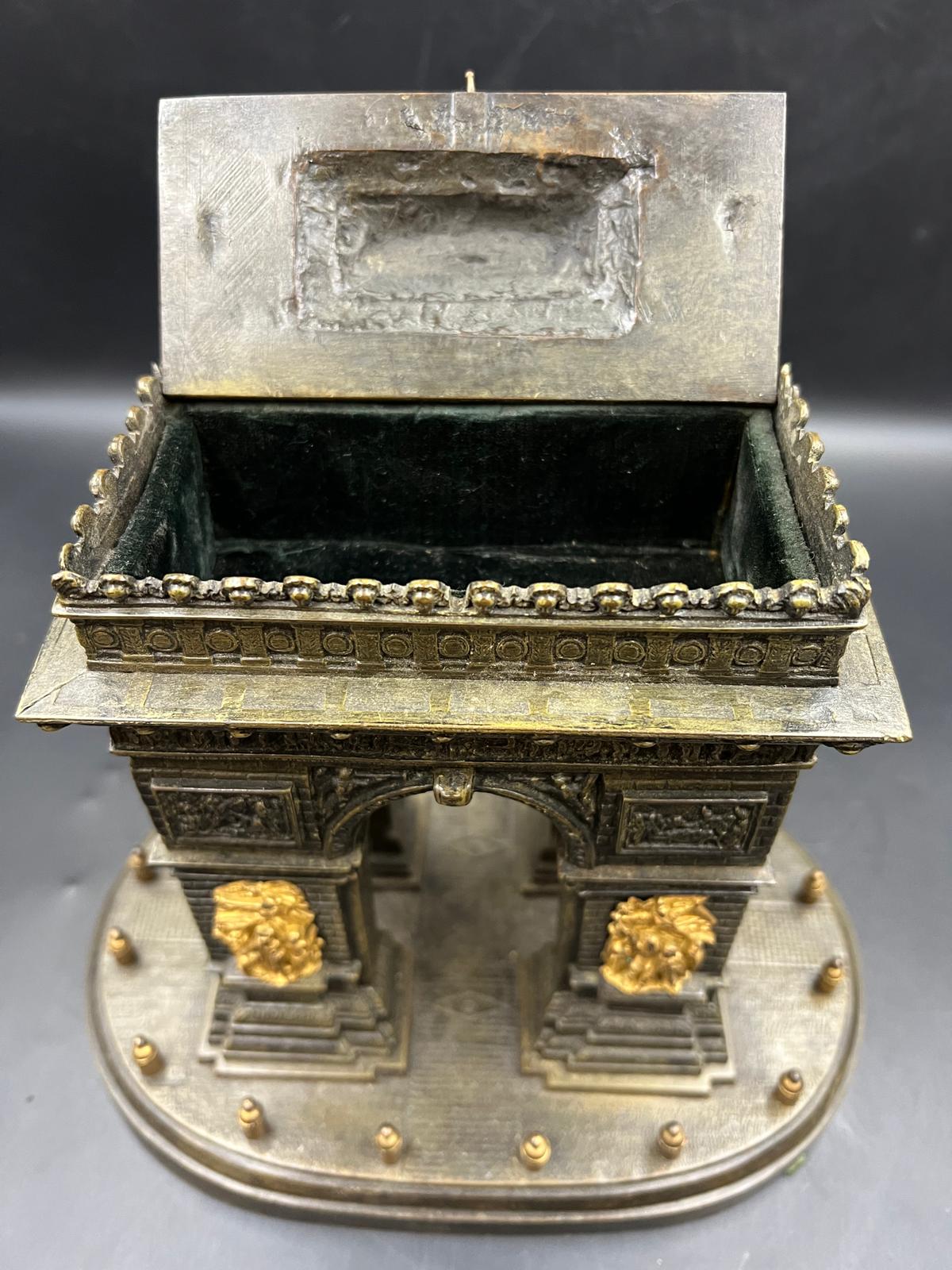 A 19th Century cast Bronze and ormolu Architectural Model of The Arc De Triomphe, having lift up lid - Image 8 of 8