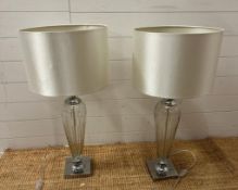 A pair of contemporary cut glass table lamps on chrome bases (H61cm)