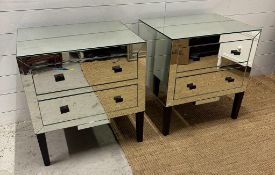 A pair of contemporary mirrored two drawer side tables