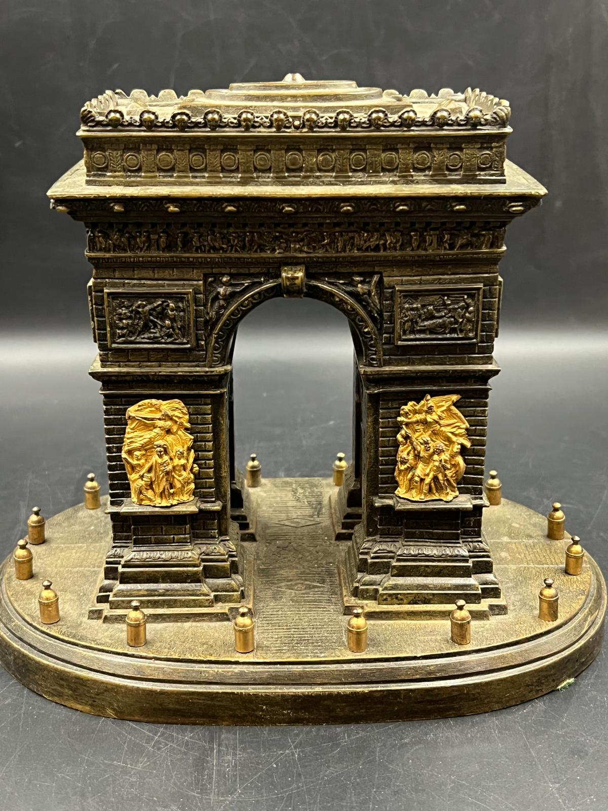 A 19th Century cast Bronze and ormolu Architectural Model of The Arc De Triomphe, having lift up lid - Image 6 of 8