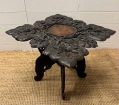 An Art Nouveau Chinese carved table (H50cm Sq58cm)