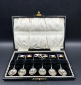 A boxed set of six maritime themed silver coffee spoons hallmarked for Birmingham Approx total