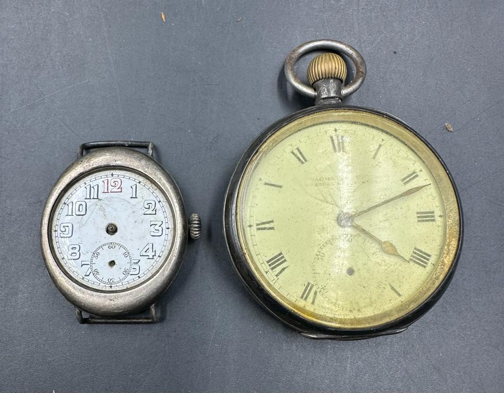 A silver pocket watch and a silver wrist watch both marked 925. Both AF