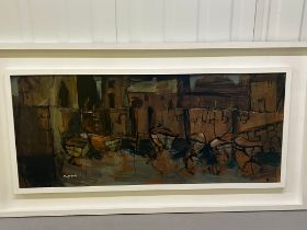Tony GILES (1925-1994) "Boats in a Harbour" 120cm x 64cm