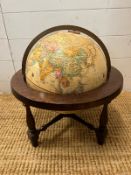 A desk top globe by Replogle globes made is USA on a mahogany stand