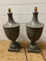 A pair of trophy style metal table lamps (H44cm)