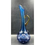 A cobalt blue Art glass jug with pulled base and amber handle (H43cm) Condition Report Light marks