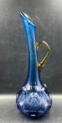 A cobalt blue Art glass jug with pulled base and amber handle (H43cm) Condition Report Light marks