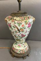 A Famille rose export porcelain lamp with metal base (H46cm)