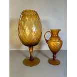 Two Murano amber glass pieces to include a jug and large vase