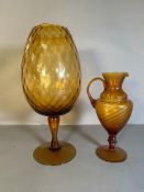 Two Murano amber glass pieces to include a jug and large vase