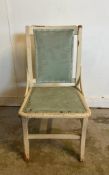 A white painted Mid Century chair with baby blue seat and back AF