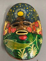 A clay hand painted Mexican wall hanging mask (25cm)