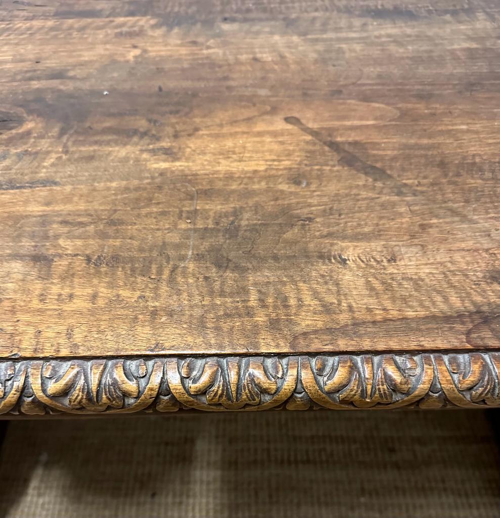 An oak Italian renaissence style hall table with peg end cross streacher and lions paw feet - Image 2 of 5