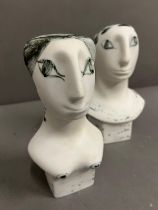 Two 1950's "Classical Heads" by Richard Parkinson pottery sculptures designed by Susan Parkinson (