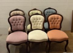 A selection of six balloon back dining chairs various colours