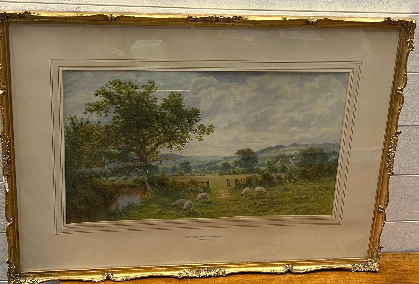 A water colour of sheep's grazing, Robert Angelo Kittermaster Marshall 1849 - 1923 signed lower - Image 3 of 6